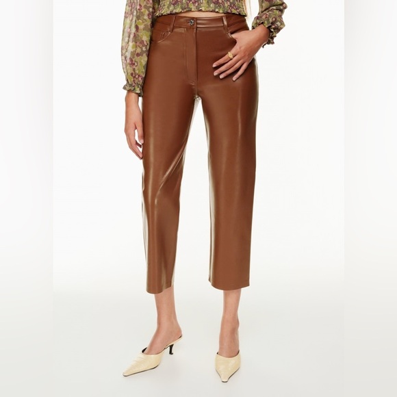 Wilfred Pants - NWT Wilfred The Melina Cropped Pant High-waisted Vegan Leather Cognac - Size 4